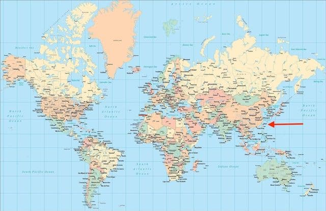 世界地図上の台北の位置