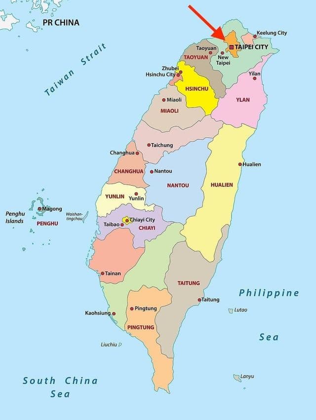 台湾地図上の台北