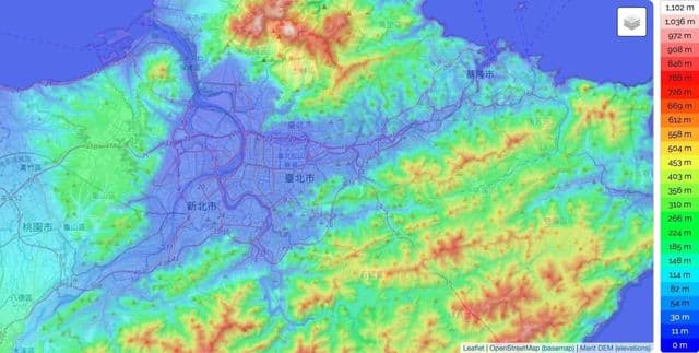 台北の標高マップ