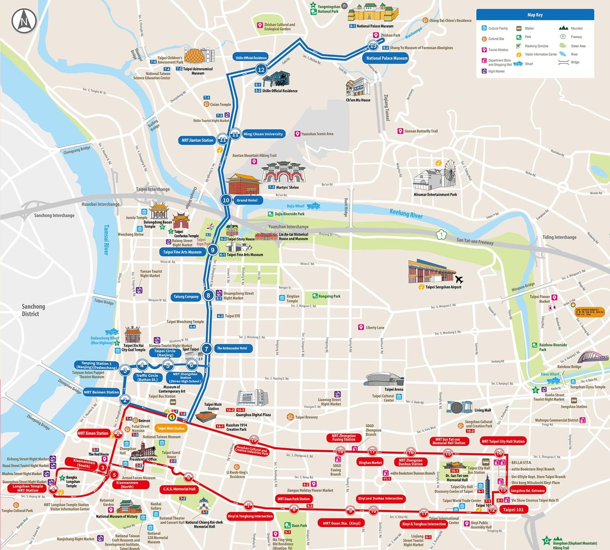 台北ホップオンホップオフバスツアーの地図